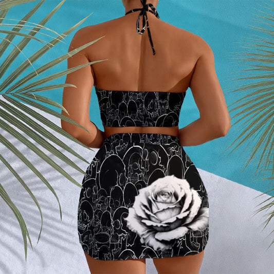 Black and White Halter Top Swimsuit