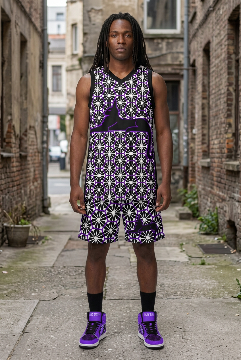 Approved Purple Stars model in a realistic urban courtyard