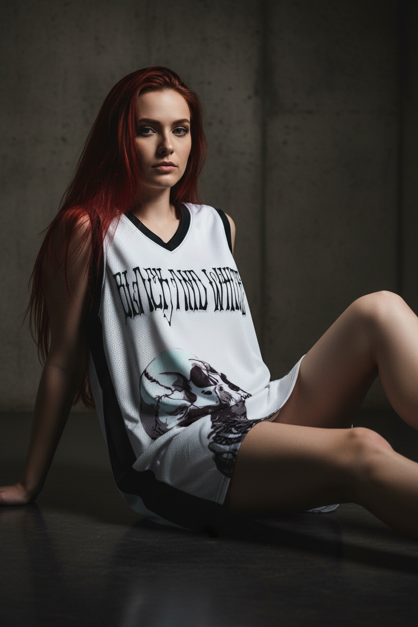 Black and White Jersey - Red Hair Model