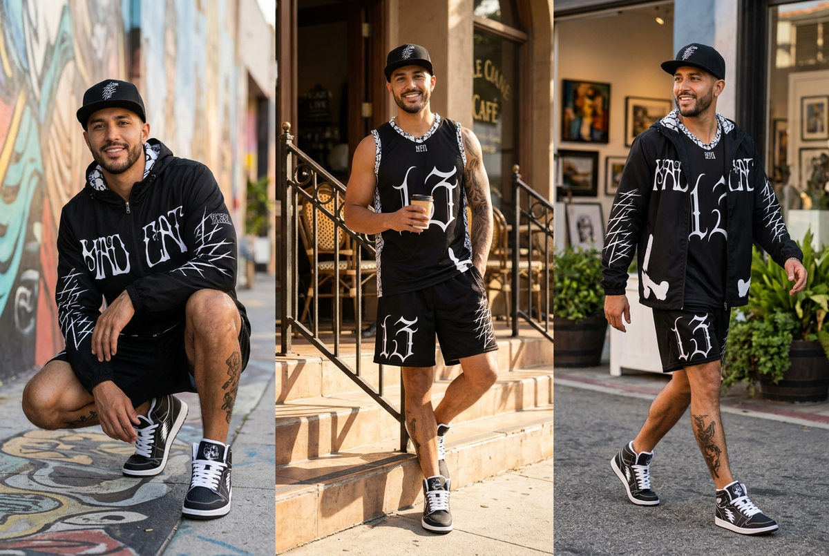 Fresh Do Dah shorts campaign with a Hispanic model in varied lifestyle poses