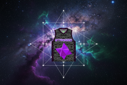 StarSeed Basketball Jersey floating in deep space nebula with constellation imagery