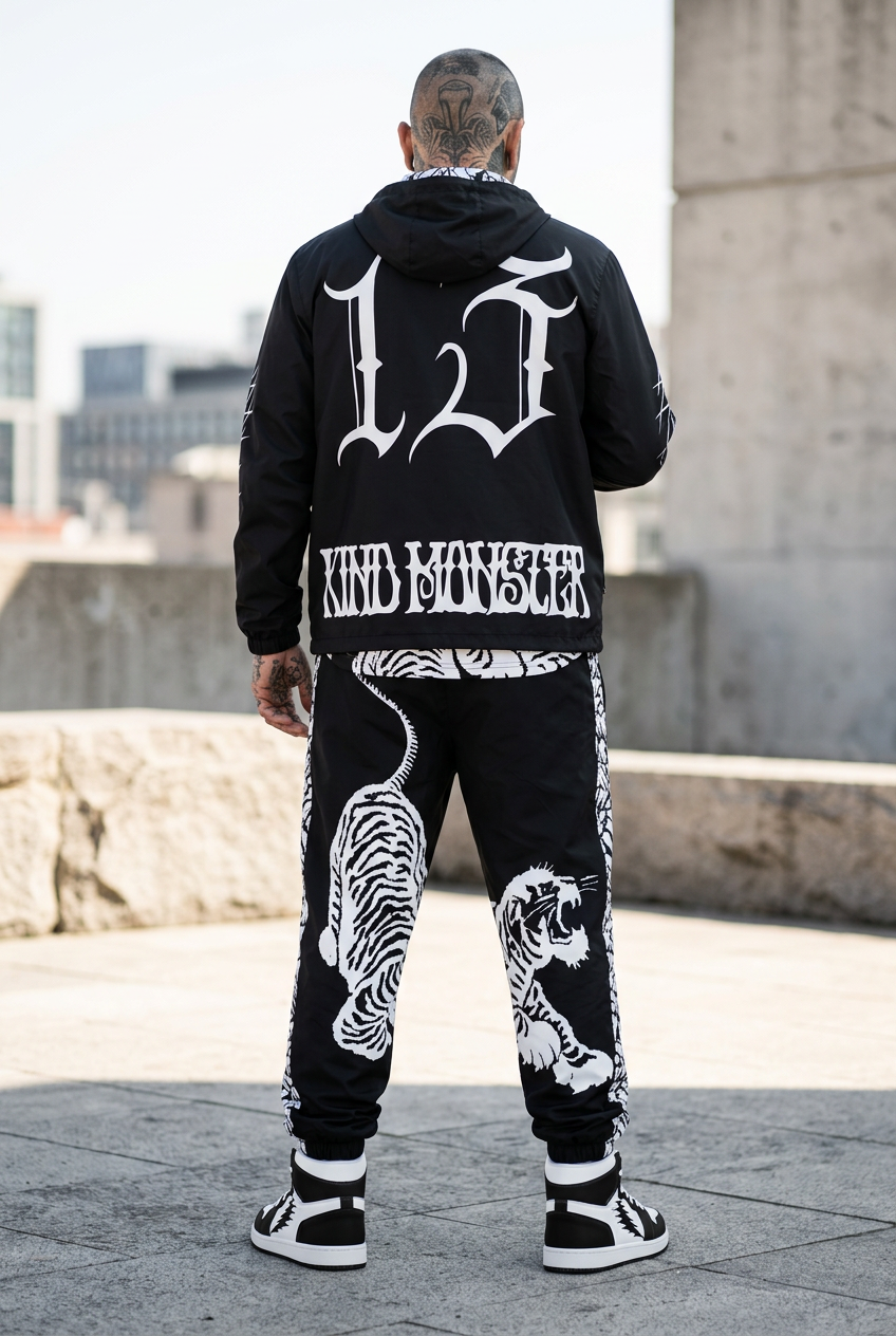 Men’s Do Dah track outfit back with two-leg tiger reference