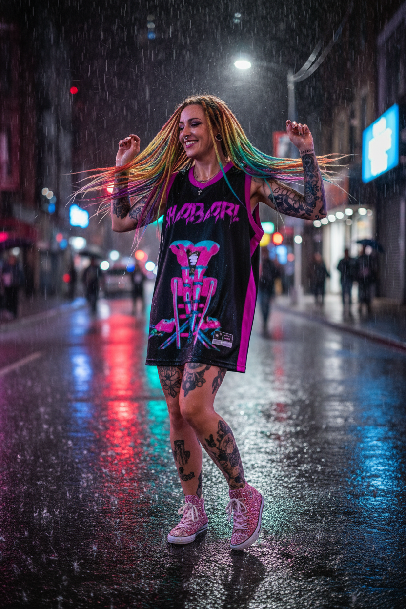 Shibari II - Rainbow Dreads Dancing in Rain